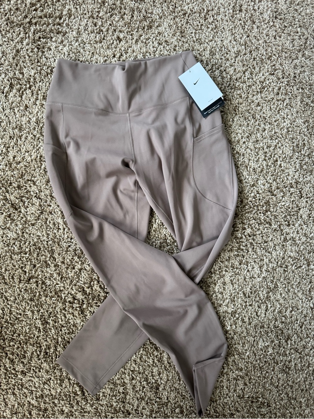 Nike Women's High-Rise Leggings in Taupe Brown with Side Pockets